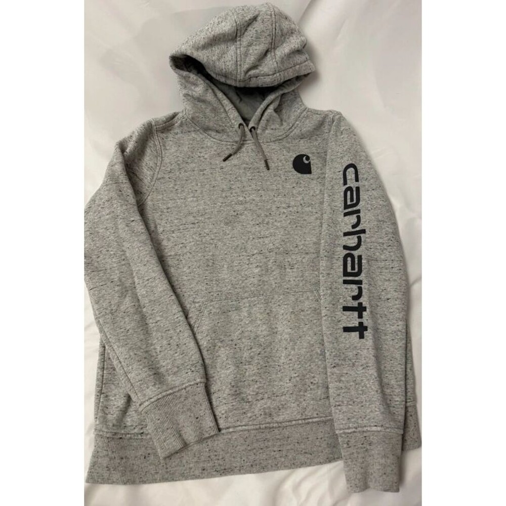 Carhartt Women’s Medium Relaxed Fit Gray Speckled Logo Sleeve Pullover Hoodie
